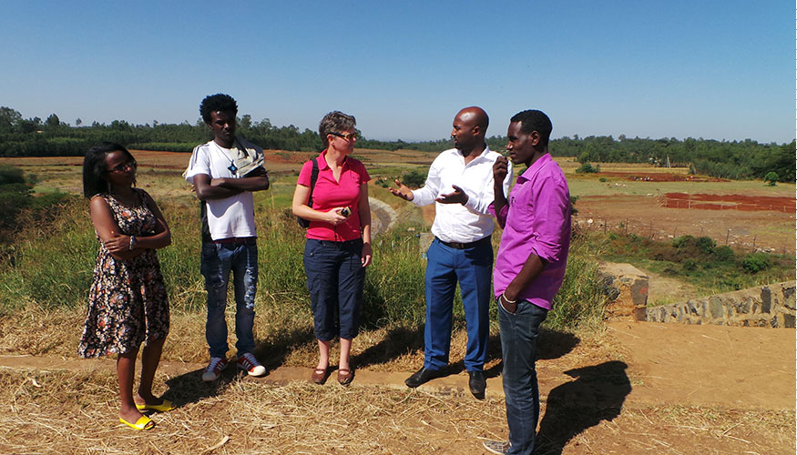 People talking during a field visit to a waste water treatment plant in Mekelle, Ethiopia.